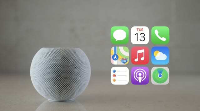 HomePod mini με διαθέσιμα εικονίδια εφαρμογών