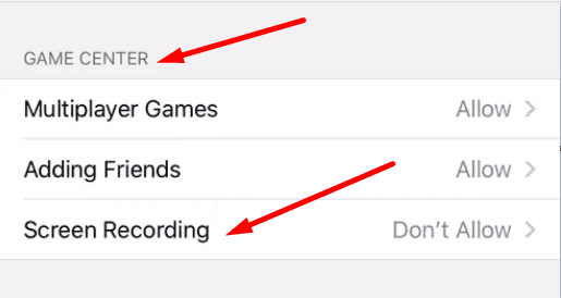 impostazioni di registrazione dello schermo di game center iphone