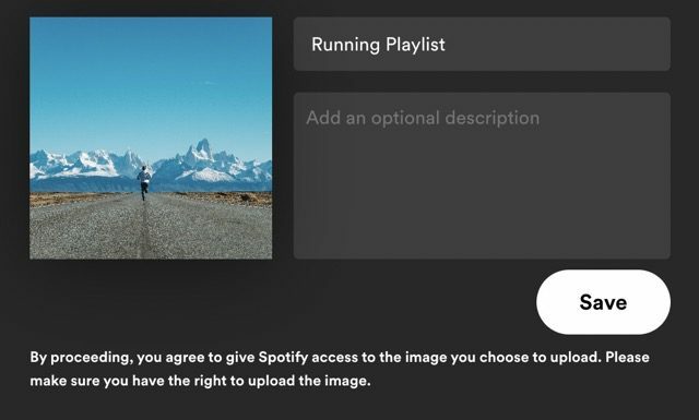Ekrano kopija, rodanti, kaip pakeisti Spotify grojaraščio nuotrauką „Mac“.