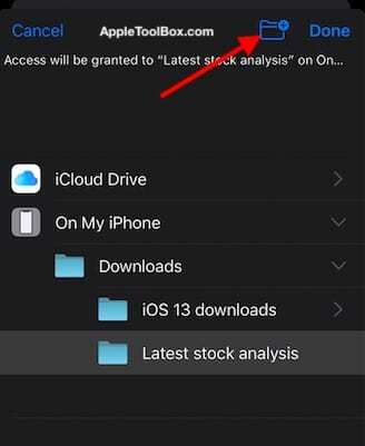 Creación de carpetas en iOS 13 Safari Download Manager