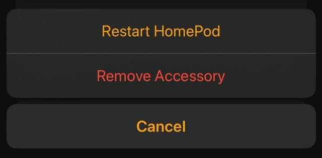 Zubehör für HomePod-Einstellungen neu starten oder entfernen