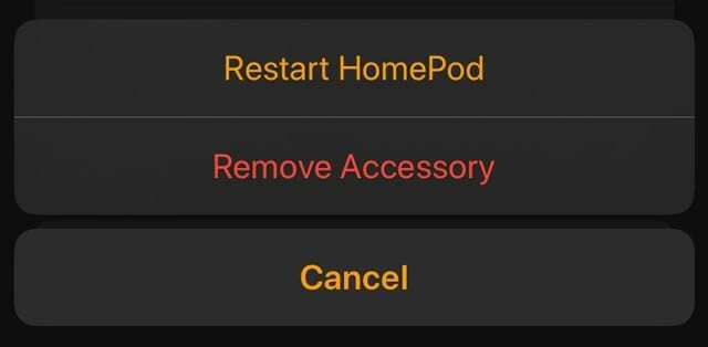 HomePod設定のアクセサリを再起動または削除します