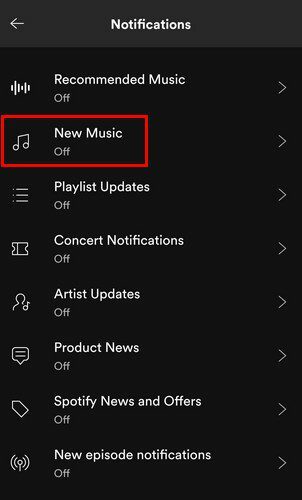 Notificare de muzică nouă Spotify