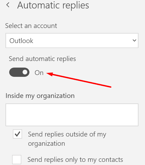 paramètres de réponse automatique Outlook