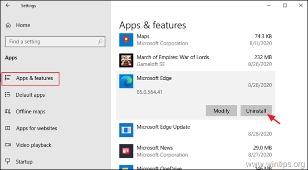 Copot pemasangan Microsoft Edge