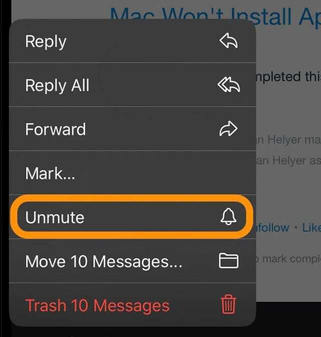 Option zum Aufheben der Stummschaltung der Mail-App