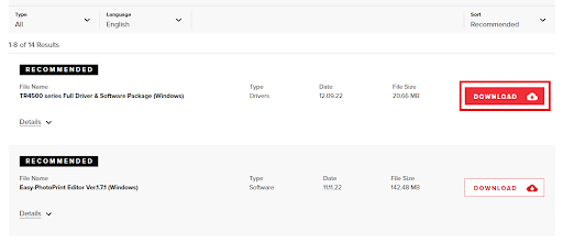 Scarica il driver della stampante serie Canon TR4500
