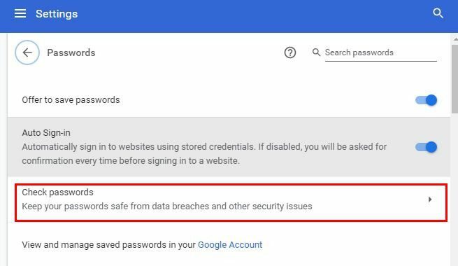 Проверить пароли вариант Chrome