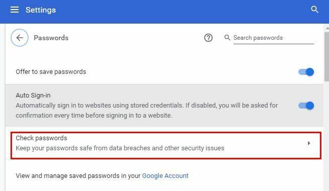 ตรวจสอบตัวเลือกรหัสผ่าน Chrome