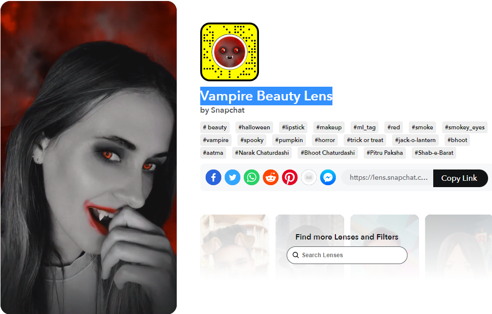 Snap için lensler Vampire Beauty Lens