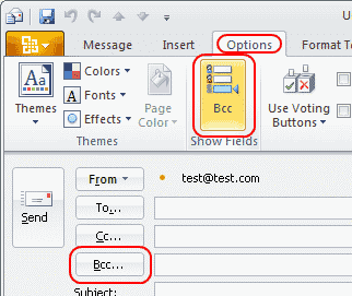 Outlook 2010: pengaturan pengaktifan bidang BCC