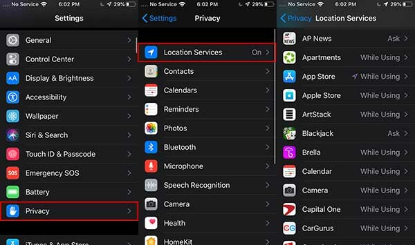 Bateria iOS 13 - Serviços de localização