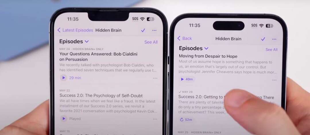 Différents boutons de durée dans les podcasts Apple sous iOS 17