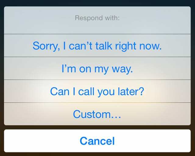 पाठ डिफ़ॉल्ट उत्तरों के साथ iPhone प्रतिक्रिया