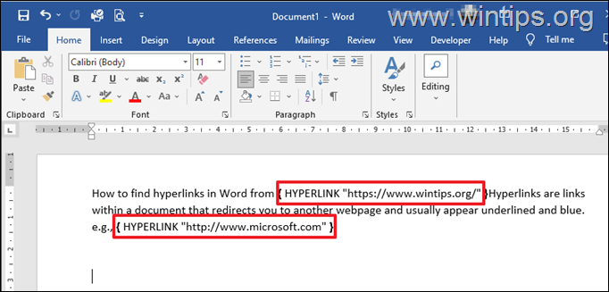 Hoe hyperlinks in Word te bekijken