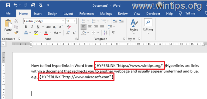 Cara melihat hyperlink di Word