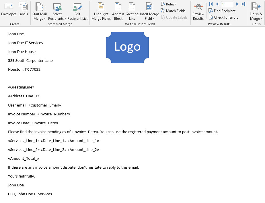 Comment effectuer un publipostage d'Excel vers Word manuellement L'ensemble du modèle de publipostage