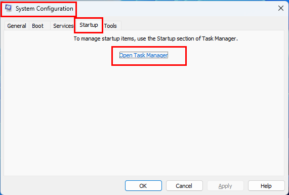 Greifen Sie über die Systemkonfiguration auf den Task-Manager zu