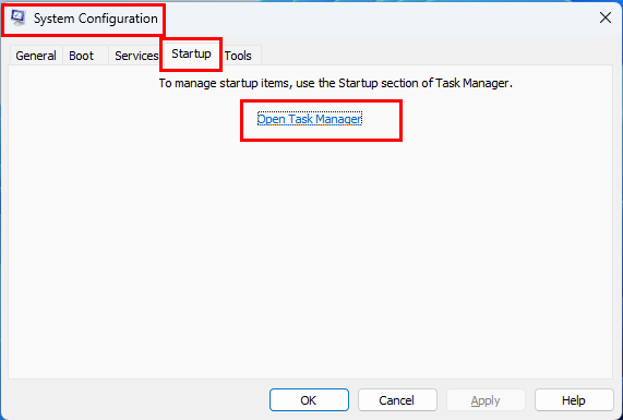 Accéder au gestionnaire de tâches à partir de la configuration du système