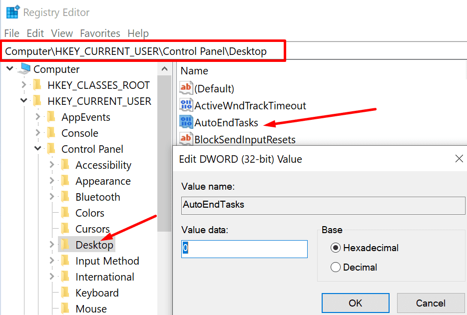 autoendtasksi registriredaktor Windows 10