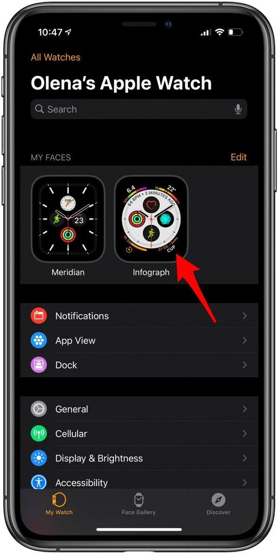 افتح وجه الساعة في تطبيق Watch الذي تريد إضافة التعقيد إليه.
