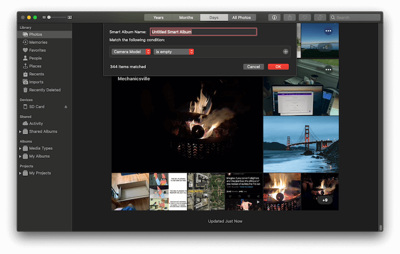 Креирајте нови Смарт Албум за решавање проблема у Фотографијама на Мац-у