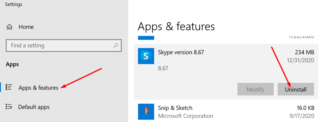supprimer l'application skype