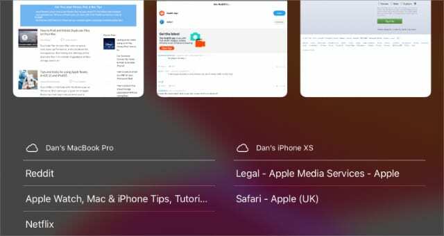 Safari Tabs na iných zariadeniach Apple