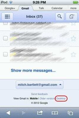 Lien vers la version de bureau sur Gmail