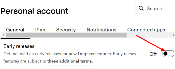 inaktivera dropbox tidiga utgåvor