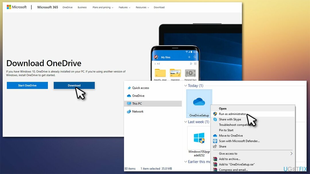 Ejecute la instalación de OneDrive como administrador