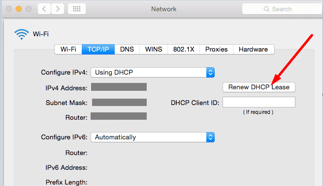 Uuendage DHCP-liisingut, mac