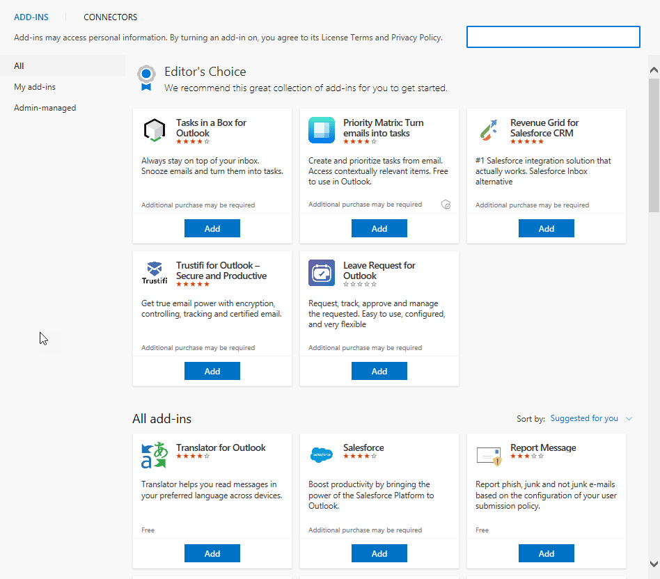 Doplňky aplikace Outlook