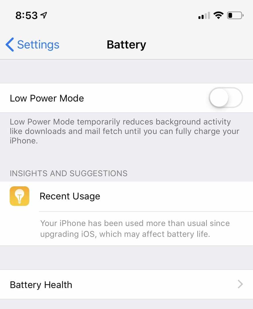 iOS 12 배터리 사용량