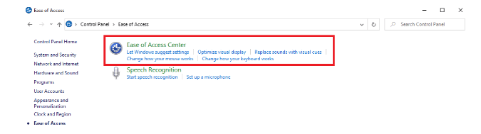 ईज ऑफ एक्सेस सेंटर पर क्लिक करें