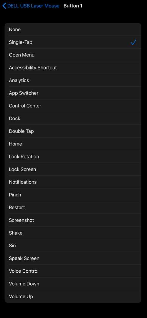 Ações disponíveis para iPadOS e iOS 13 para dispositivos apontadores