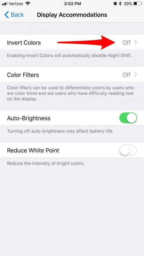 invertovat barvy iphone