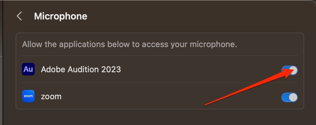 Screenshot, der zeigt, wie man den Mikrofonzugriff für Mac deaktiviert