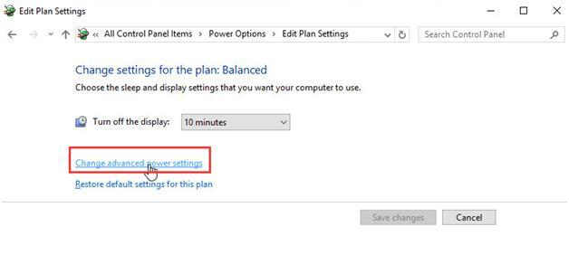 kliknite na Promjena naprednih postavki napajanja