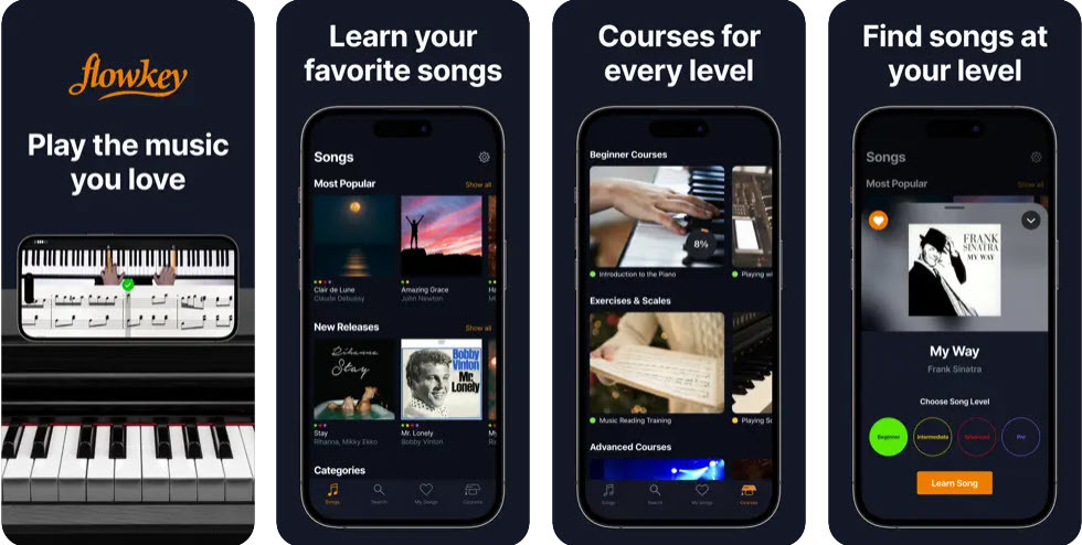 Muzika kaip aistros projektai su flowkey – „Learn Piano“.