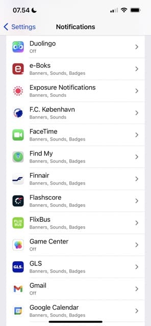 Skærmbillede, der viser meddelelsessektionen i iOS