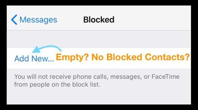 Lista zablokowanych połączeń jest pusta na iPhonie