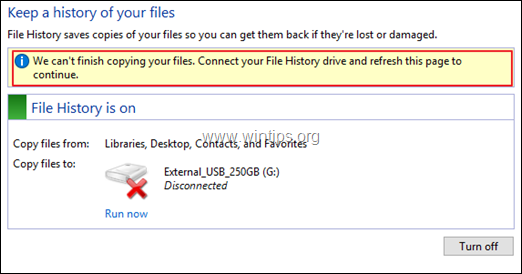 फ़ाइल इतिहास - हम आपकी फ़ाइलों की प्रतिलिपि बनाना समाप्त नहीं कर सकते।