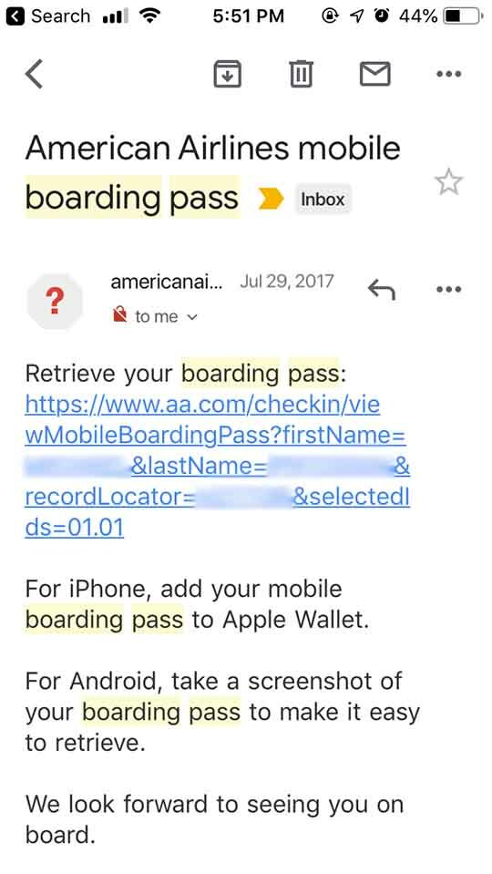 Apple Wallet Boarding Pass – e-pošta