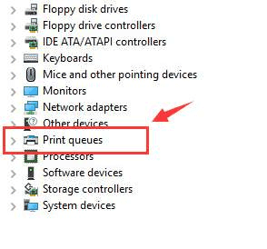 След като Device Manager се отвори, намерете и разгънете Printer или Print Queues Category