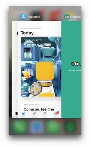 Skærmbillede af task manager-skærmen i iPhone, der viser alle åbne apps