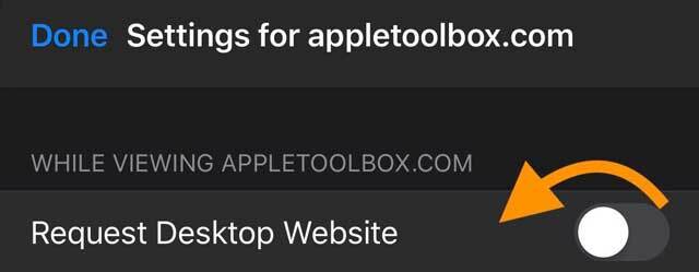 vaihda Web-sivusto Safarissa poistaaksesi pyynnön työpöytäsivustosta