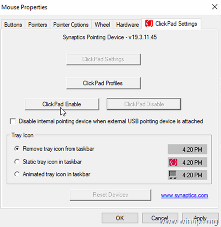 Synaptics TouchPad-Einstellungen