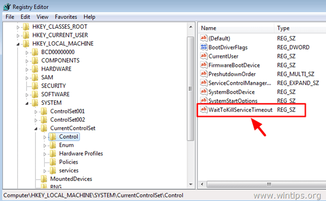 deschide-WaitToKillServiceTimeout-valoare