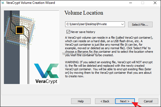 Krypter lås mappe veracrypt